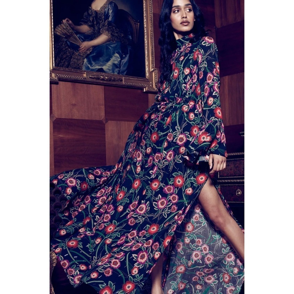 B23 MISA Los Angeles Kora Maxi Dress XS Black Floral Open Back Party Wedding